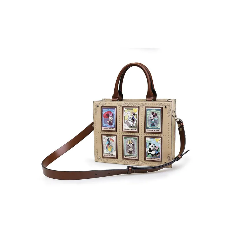 Disney Minnie Series Pu Tote Bag, Shopping Bag, Shoulder Bag, Crossbody Bag, Handbag Large Size Women's Beige Apricot-3