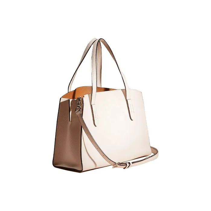 COACH Charlie Polished Pebbled Leather Tote Bag Shopping Bag Shoulder Bag Handbag Large Size Women's Silver & Chalk-1