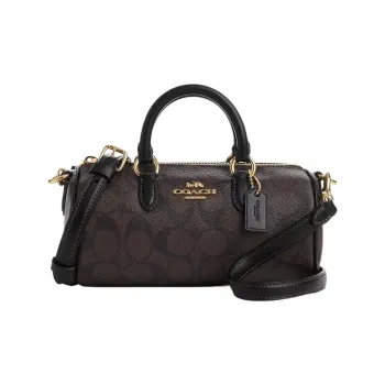 COACH Lacey Canvas With Leather Boston Bag Handbags Crossbody Bags Small Size Women's Dark Brown
