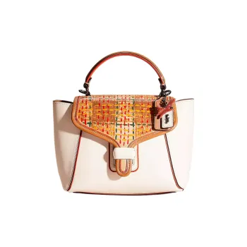 COACH Courier Glove Tanning Basket Bag Shoulder Bag Crossbody Bag Handbag Medium Size Women's Tin Multicolor Chalk