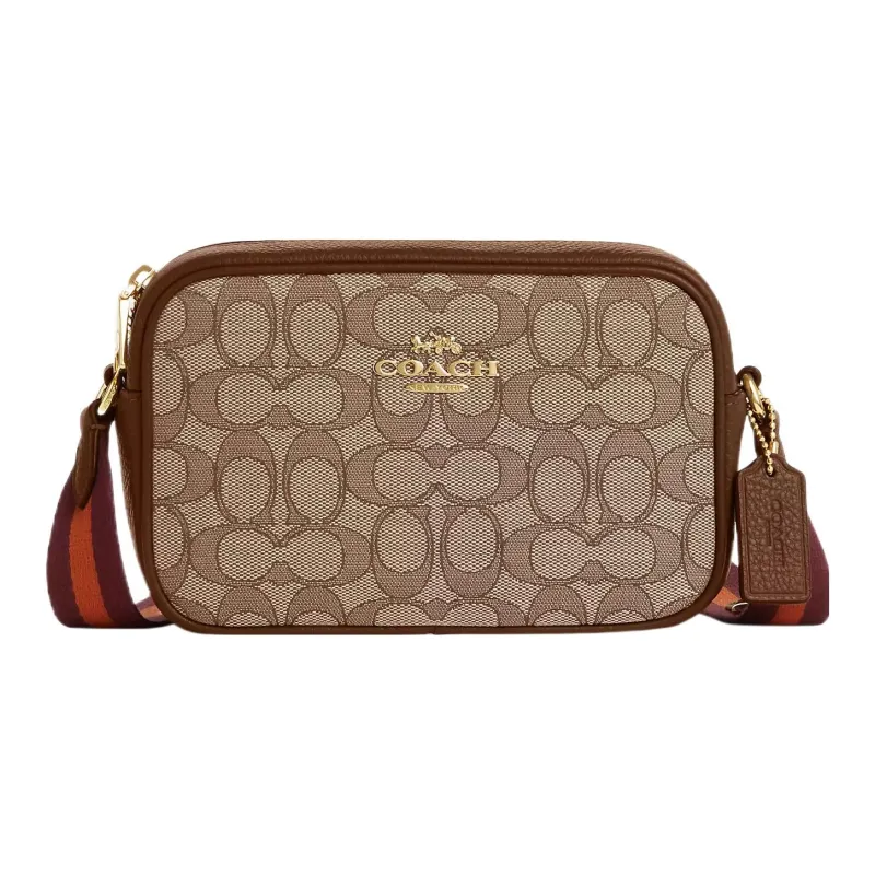COACH Jamie Coated Canvas With Leather Camera Bag, Shoulder Bag, Crossbody Bag Mini Women's Khaki-0
