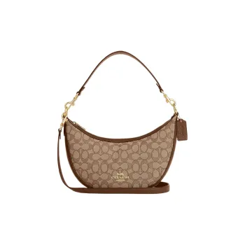 COACH Cow Leather Crescent Moon Bag Shoulder Bag Medium Size Women's Brown