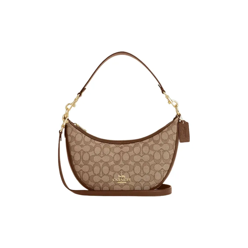 COACH Cow Leather Crescent Moon Bag Shoulder Bag Medium Size Women's Brown-0