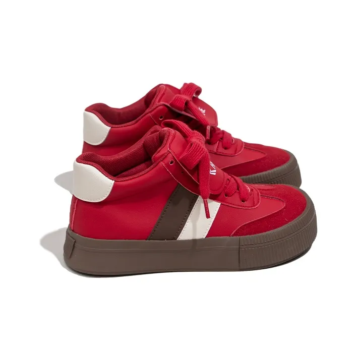 Feiyue High Top Skateboard Shoes Women's Red Black Beige-2