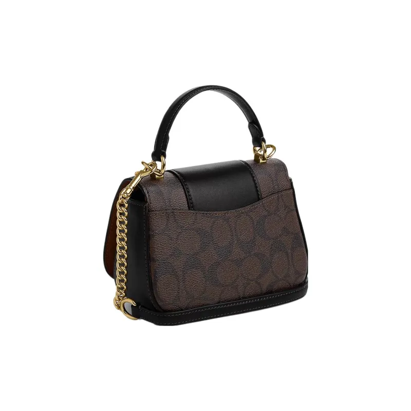 COACH Leather Saddle Bag Handbag Shoulder Bag Crossbody Bag Small Size Women's Black & Coffee-1