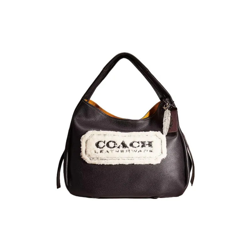 COACH Hobo Natural Pebbled Leather Hobo Bag One Shoulder Handbags Large Size Women's Tin Alloy With Washable Red-0