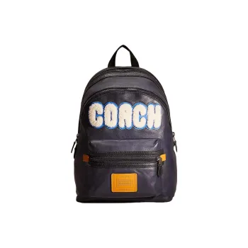 COACH Academy Leather Backpack Large Size Unisex Midnight Navy Matte Black Copper