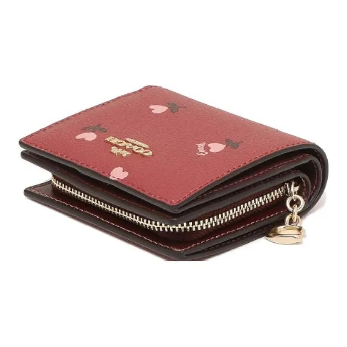 COACH Leather Coin Purses Wallets Women's Red-3