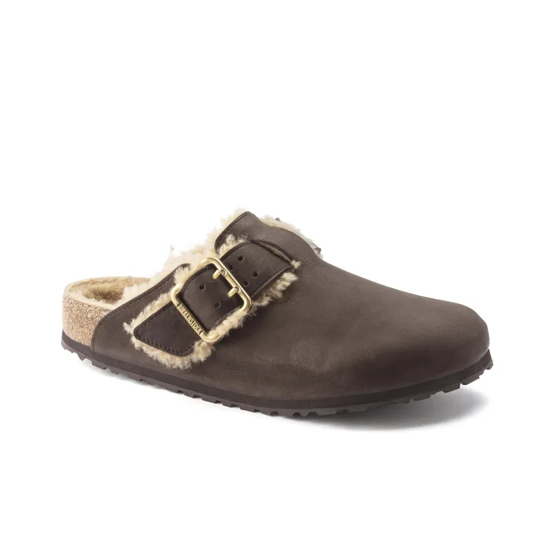 Birkenstock Boston Bold Shearling Slip Resistant Wrap toe Slippers Men's Coffee Narrow Fit-2