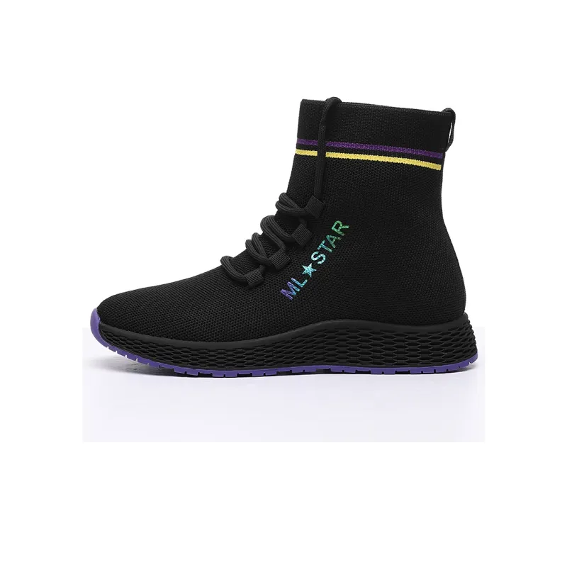 Golden Silk Rabbit High-Top Casual Shoes 3cm Women's Black Red-3