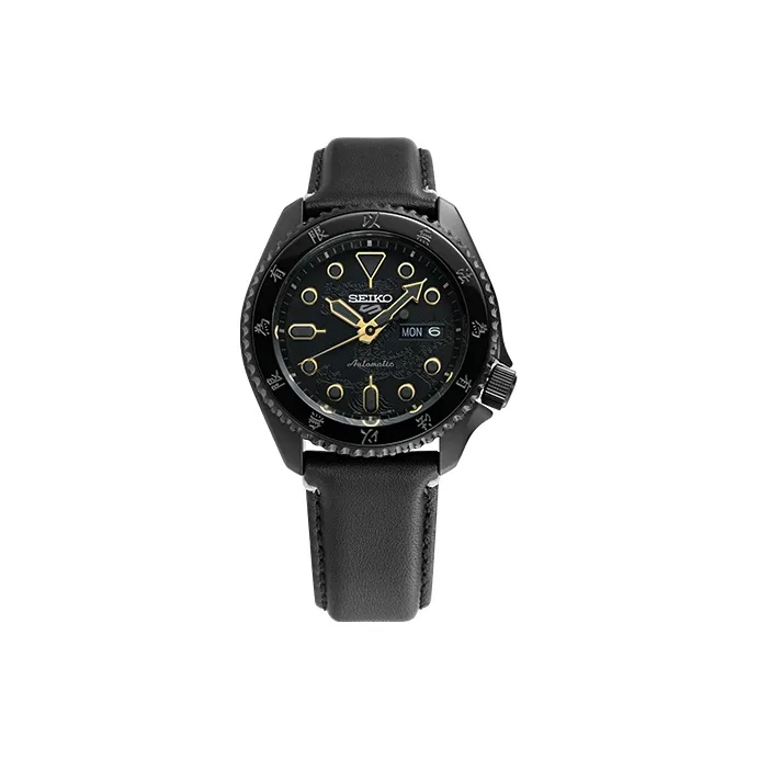 SEIKO Series 5 Mechanical Movement Leather Strap Watch Unisex Black Dial SRPK39K1-1