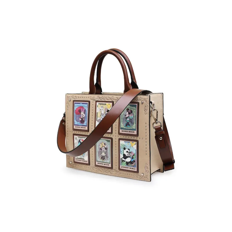 Disney Minnie Series Pu Tote Bag, Shopping Bag, Shoulder Bag, Crossbody Bag, Handbag Large Size Women's Beige Apricot-2