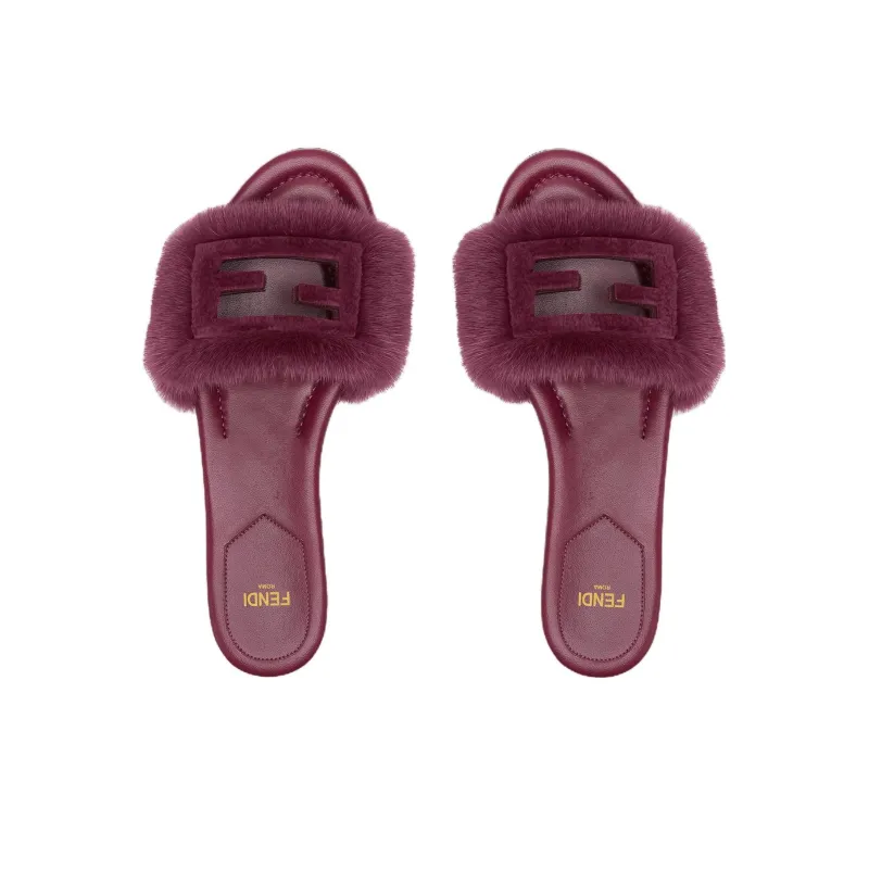 FENDI Baguette Slide Slippers 1cm Women's Red-2