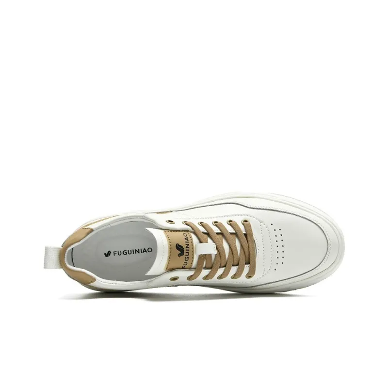Rich Birds Height Increasing Wear Resistant Lightweight Slip Resistant Low Top Skateboard Shoes Men's Beige-2