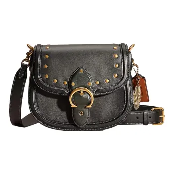 COACH Beat Glove Tanning Saddle Bag, Shoulder Bag, Crossbody Bag Medium Size Women's Brass & Amazon Green