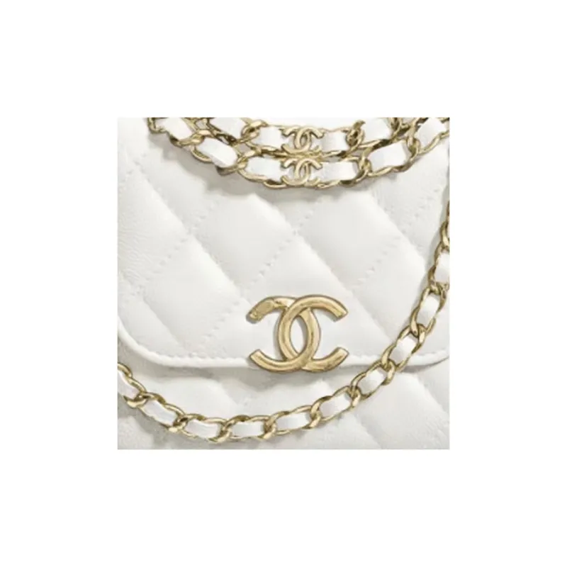 CHANEL 22K Autumn And Winter Caviar Cow Leather Flap Bag, One Shoulder Crossbody Clutch Women's White-1