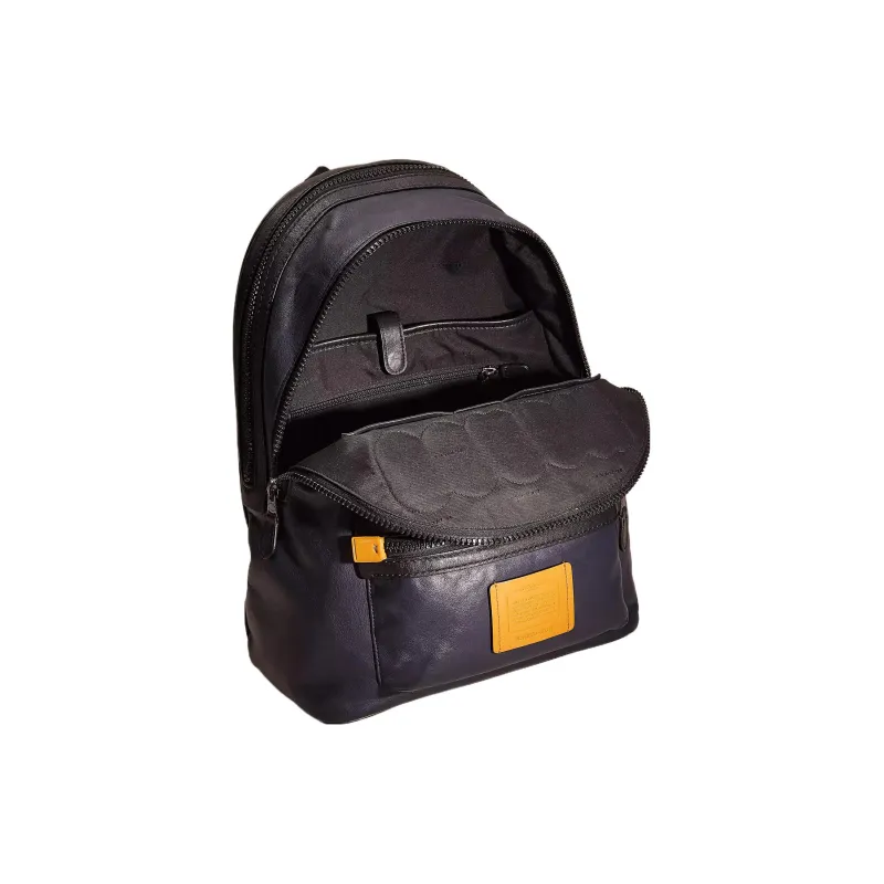 COACH Academy Leather Backpack Large Size Unisex Midnight Navy Matte Black Copper-2