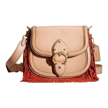 COACH Beat Leather Saddle Bag, Shoulder Bag, Crossbody Bag Women's Brass & Taupe