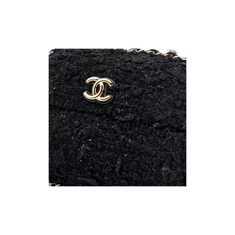CHANEL Soft Woolen Chain Bag Clutch Earphone Case Women's Black-8