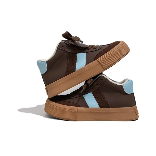 Feiyue Anti Slip Wear Resistant High Top Skateboard Shoes Women's Brown Blue-1