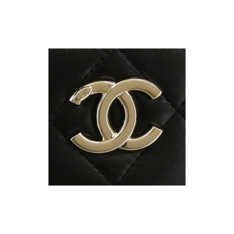 CHANEL Lambskin Cylinder Makeup Bag, Shoulder Bag, Crossbody Bag, Handbag Women's Black-7