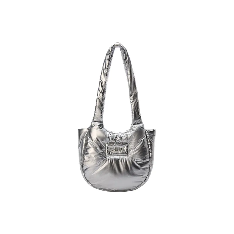 Art Traces Nylon Tote Bag, Shopping Bag, Shoulder Bag Medium Size Unisex Black/Metallic Silver-4