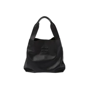 MIU MIU Leather Tote Bag Shopping Bag Hobo Underarm Bag Handbag Shoulder Bag Women's Black