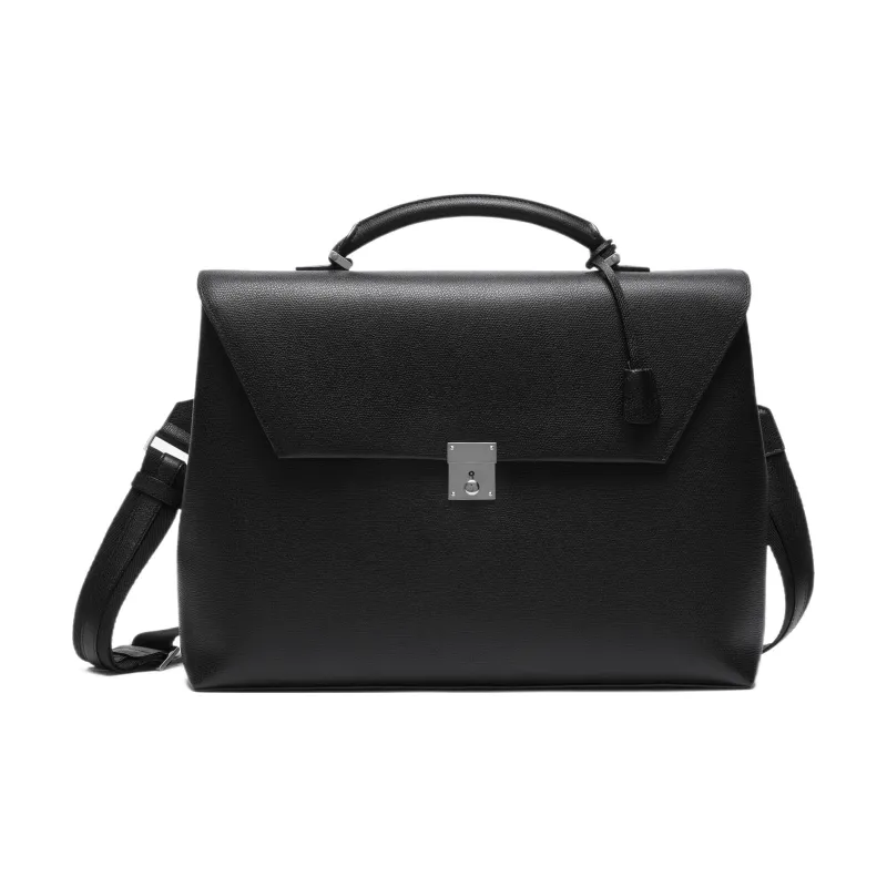 Valextra Avietta Millepunte Calfskin Briefcase Shoulder Bag Crossbody Bag Handbag Women's Black-0