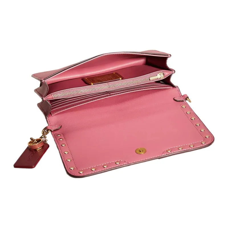 COACH Bea Calfskin Square Bag Shoulder Bag Crossbody Bag Small Size Women's Brass With Red Accents-2