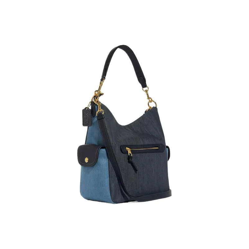 COACH Pennie Leather Shoulder Bag, Crossbody Bag, Handbag Women's Denim Multicolor-3