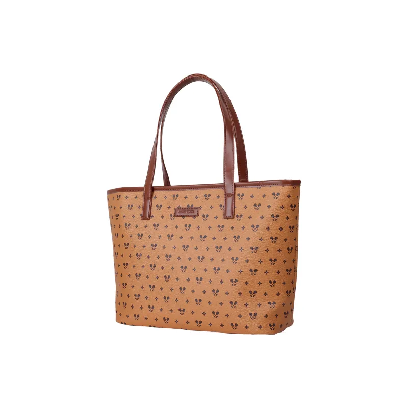 Disney Mickey Series Leather PVC Tote Bag Shopping Bag Shoulder Bags Women's Beige Brown-0