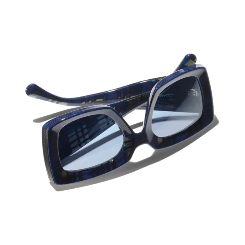 CHANEL Acetate Irregular Shape Sunglasses Men's Blue-3