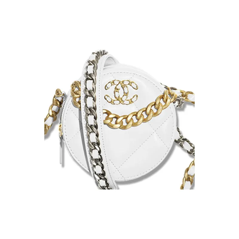 CHANEL 19Bag Lambskin Round Bag, Evening Party Bag, Handheld Shoulder Bag, Crossbody Bag Women's White-1