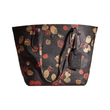 COACH Cross Grain Leather Tote Bag, Shopping Bag, Shoulder Bag, Handbag Tubas Women's Black Multicolor