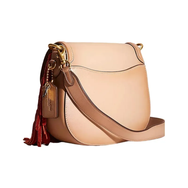 COACH Beat Leather Saddle Bag, Shoulder Bag, Crossbody Bag Women's Brass & Taupe-1