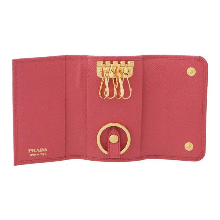 PRADA Prada Saffiano Embossed Calfskin Key Pouch Regular Women's Peony Multicolor-3