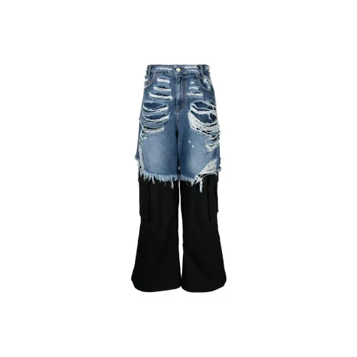 JUUN.J Layered Distressed Wide-leg Trousers