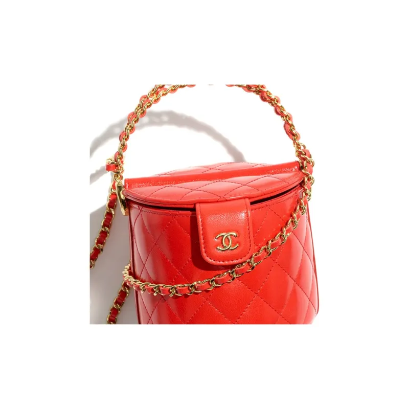 CHANEL 23C Early Spring Sheepskin Bucket Bag, Picnic Bag, Handbag, Shoulder Bag, Crossbody Bag Women's Red-3