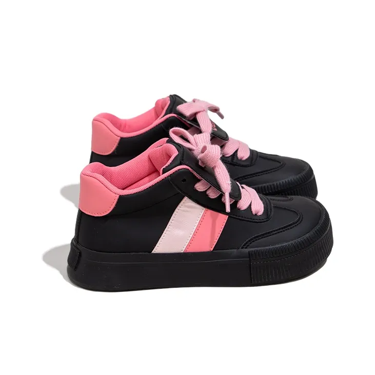 Feiyue Anti Slip Wear Resistant High Top Skateboard Shoes Women's Black Pink-3