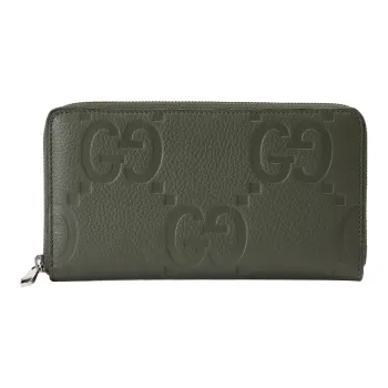 GUCCI Leather Wallet Large Size Men's Dark Green