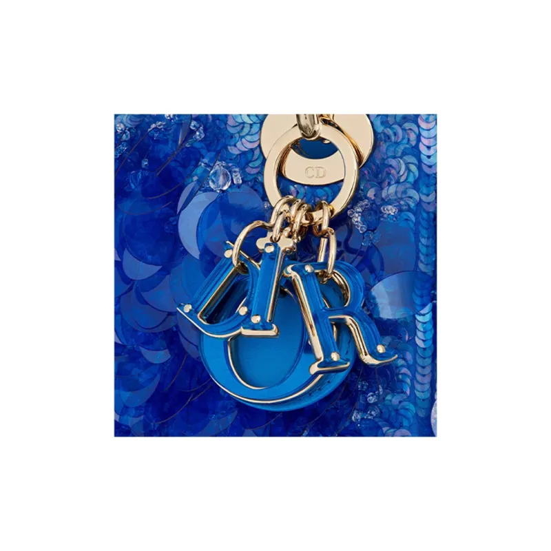 DIOR Lady Dior Satin Sequins Embroidery Shoulder Bag, Crossbody Bag, Handbag Mini Women's Fluorescent Blue-4