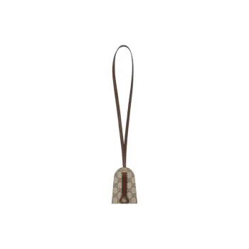 GUCCI Canvas With Leather Key Pouch Small Size Women's Beige & Ebony