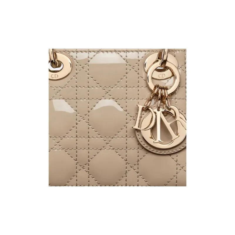 DIOR Lady Dior Patent Leather Cowhide Dior Bag Handbag One Shoulder Crossbody Clutch Extra Mini Women's Natural-5