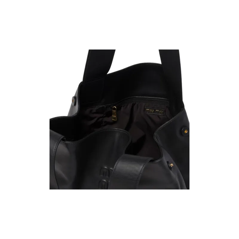 MIU MIU Leather Tote Bag, Shopping Bag, Hobo Bag, Shoulder Bag, Handbag Women's Black-4
