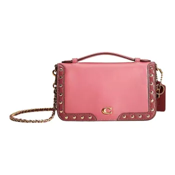 COACH Bea Calfskin Square Bag Shoulder Bag Crossbody Bag Small Size Women's Brass With Red Accents