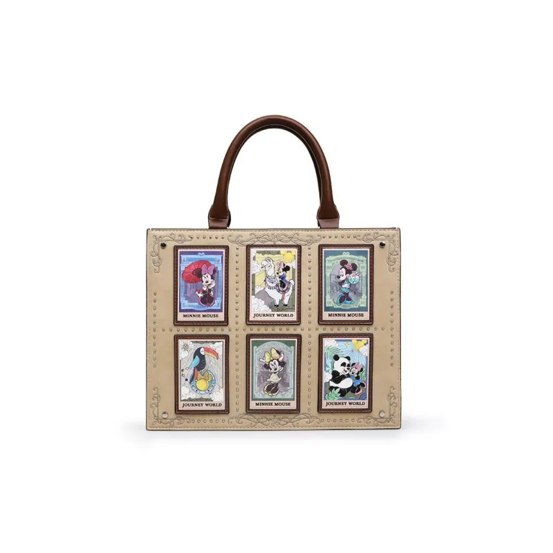 Disney Minnie Series Pu Tote Bag, Shopping Bag, Shoulder Bag, Crossbody Bag, Handbag Large Size Women's Beige Apricot-0