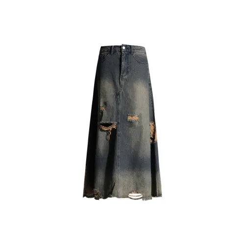 ZAZN Denim Long Skirts Women's Vintage Blue