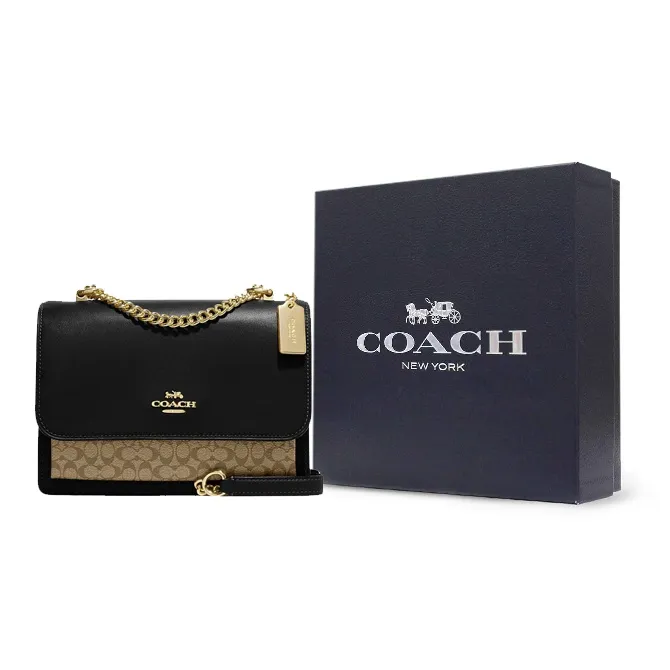 COACH Klare Canvas With Leather Small Square Bag Shoulder Bag Crossbody Bag Small Size Women's Black & Brown-9