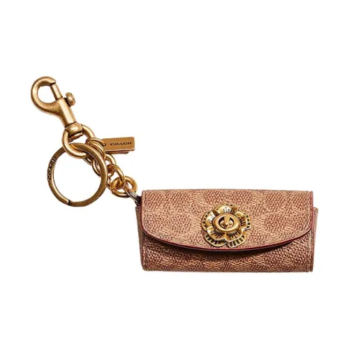 COACH Coated Canvas With Genuine Calfskin Lipstick Bag Merch Women's Brass & Brown & Rusty