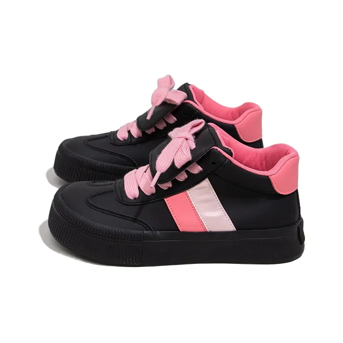 Feiyue Anti Slip Wear Resistant High Top Skateboard Shoes Women's Black Pink-2